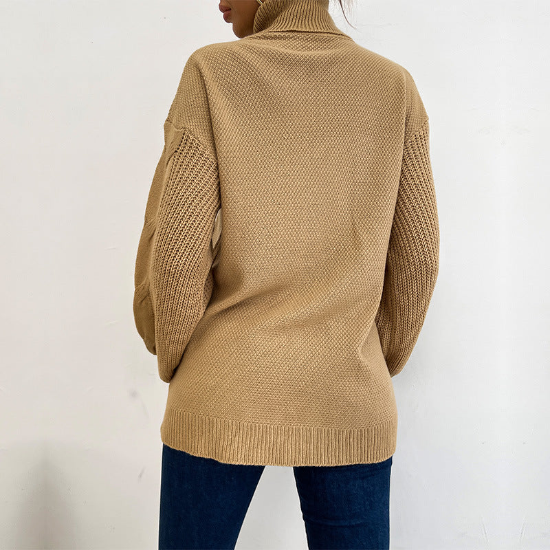 Women’s turtleneck sweater with cable knit pattern and oversized silhouette Mune Fashion