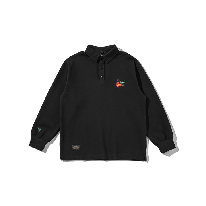 Unisex Long Sleeve Polo Shirt Sweatshirt with Embroidered Chest Design and Ribbed Cuffs Mune Fashion