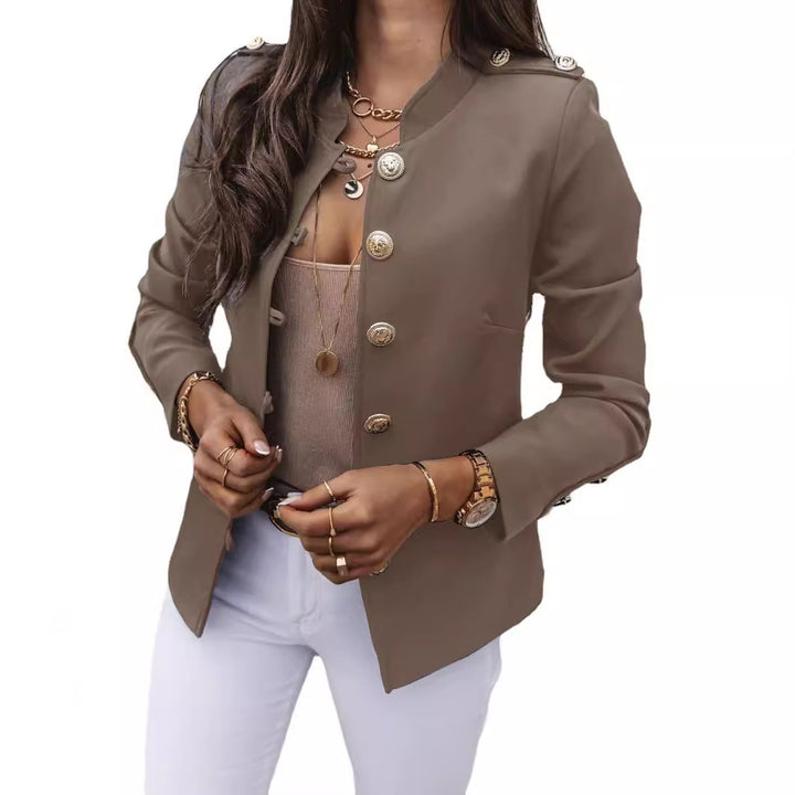 Women's military blazer with stand-up collar and decorative gold buttons Mune Fashion