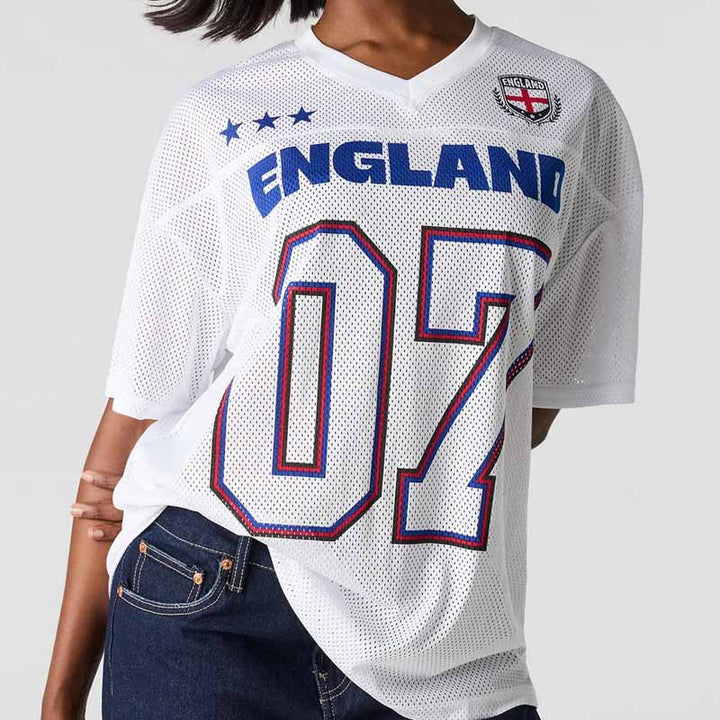 Women's oversized fan jersey in retro sports style with mesh, V-neck and large-area print Mune Fashion