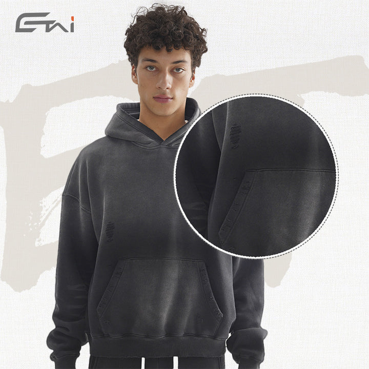 Men's Loose Distressed Sweatset with Cropped Hoodie and Baggy Jogging Pants Mune Fashion