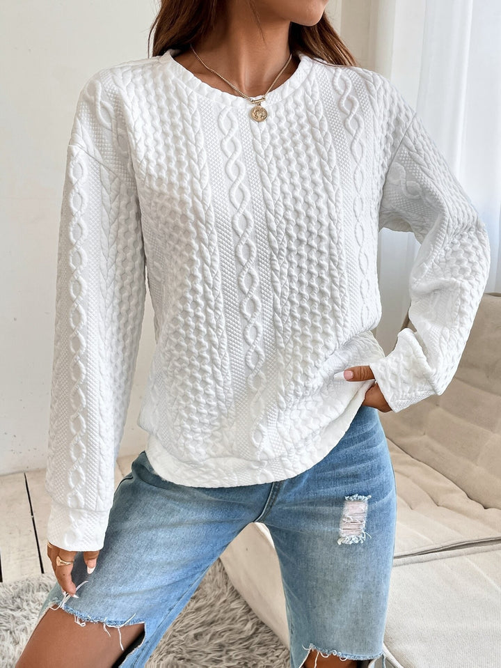 Women's Cable Knit Sweatshirt with Round Neck, Textured Surface and Loose Fit Mune Fashion