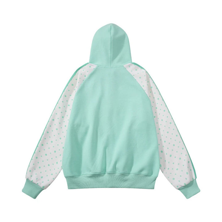 Women's hooded sweatshirt jacket with full zipper, raglan sleeves, and polka dot inserts Mune Fashion