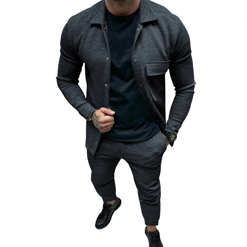 Men's finely structured shirt jacket and sweatpants set with a slim fit Mune Fashion