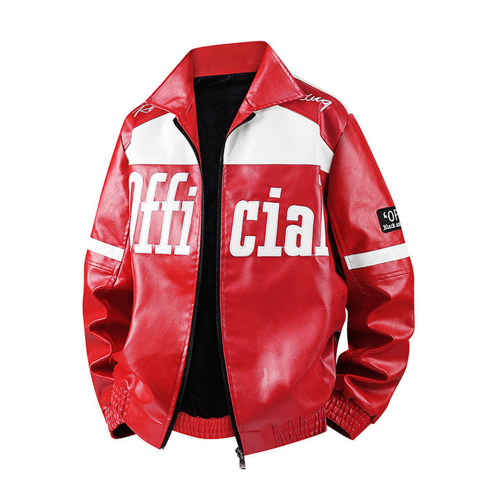 Men's Stylish Faux Leather Jacket with Symbol Design Mune Fashion