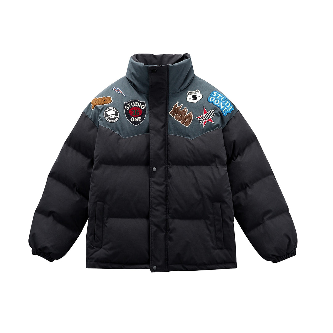 Unisex Padded Puffer Jacket with Embroidered Patch Applications Mune Fashion