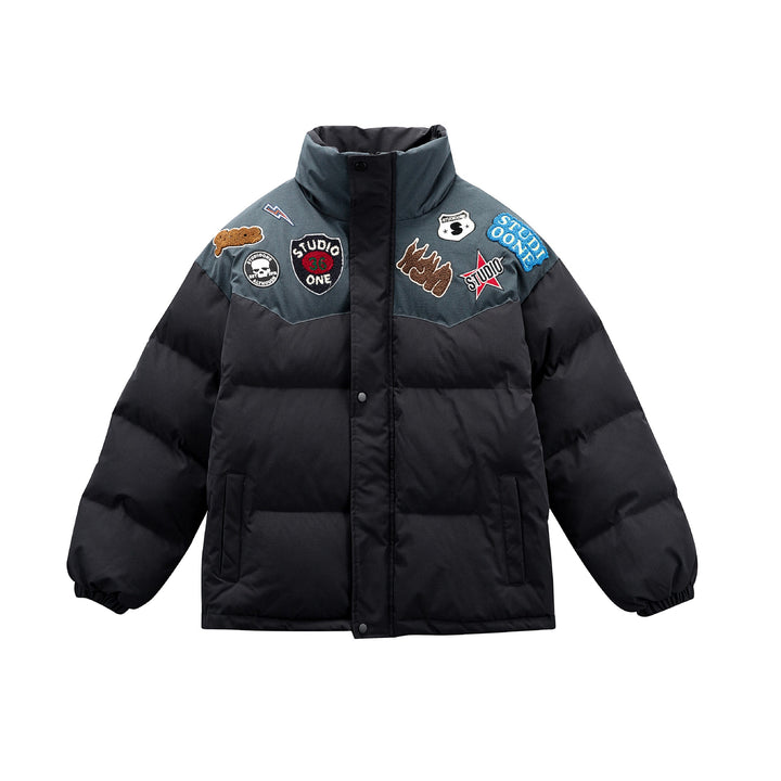 Unisex Padded Puffer Jacket with Embroidered Patch Applications Mune Fashion