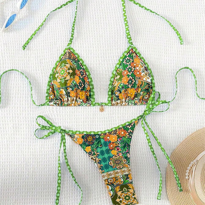 Women's triangle bikini with colorful floral pattern mix and adjustable straps Mune Fashion
