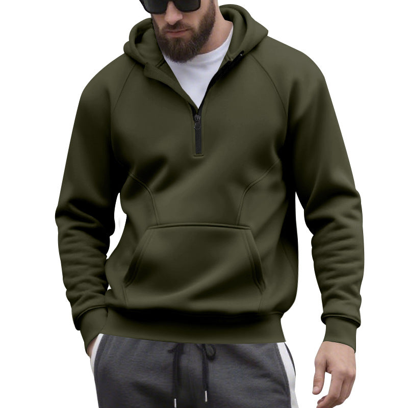 Men's half-zip hoodie in a minimalist softshell look with kangaroo pocket and raglan sleeves Mune Fashion
