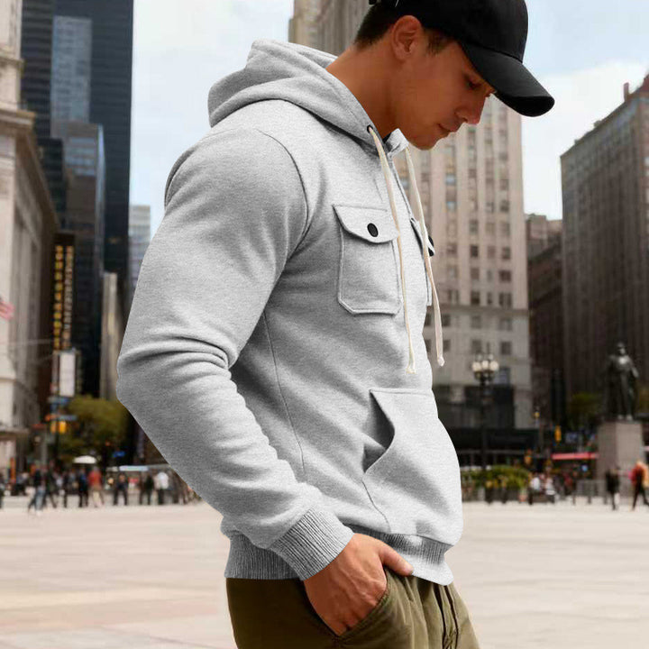Men's hooded sweatshirt with chest flap pocket, kangaroo pocket & ribbed cuffs Mune Fashion