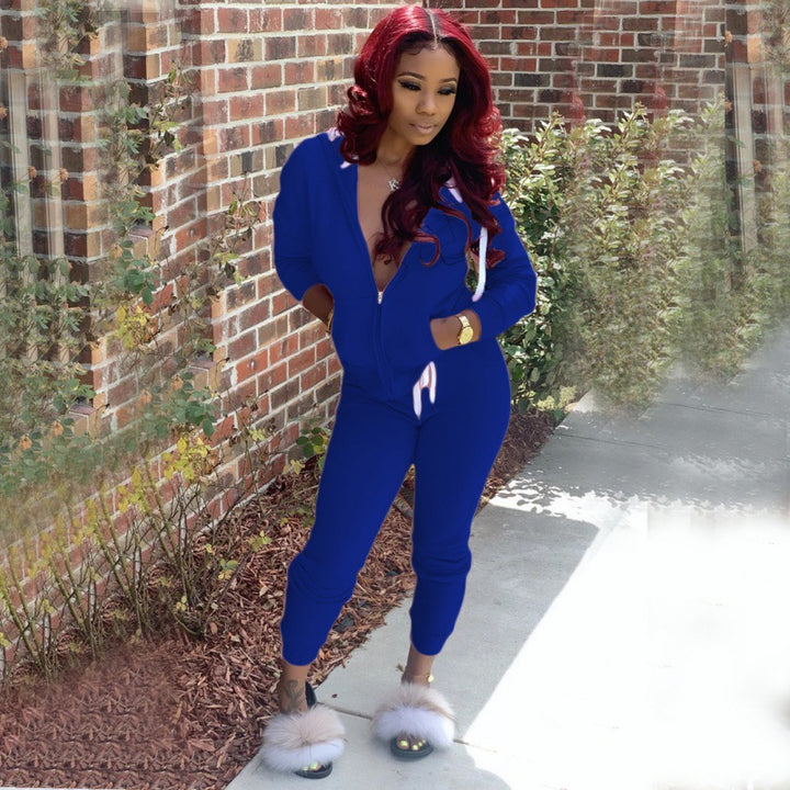 Ladies fitted hooded sweatdress set with zipper and snug jogging pants Mune Fashion