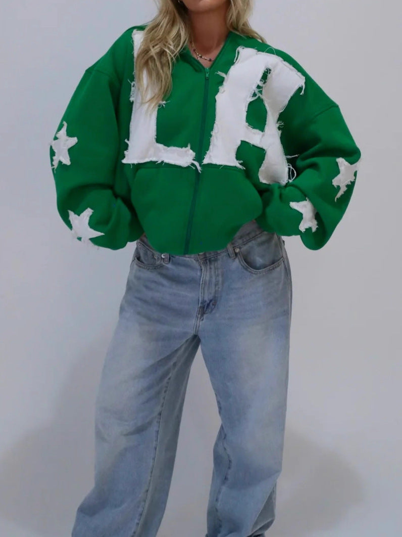 Women's Fashionable Hoodie with Creative Patches