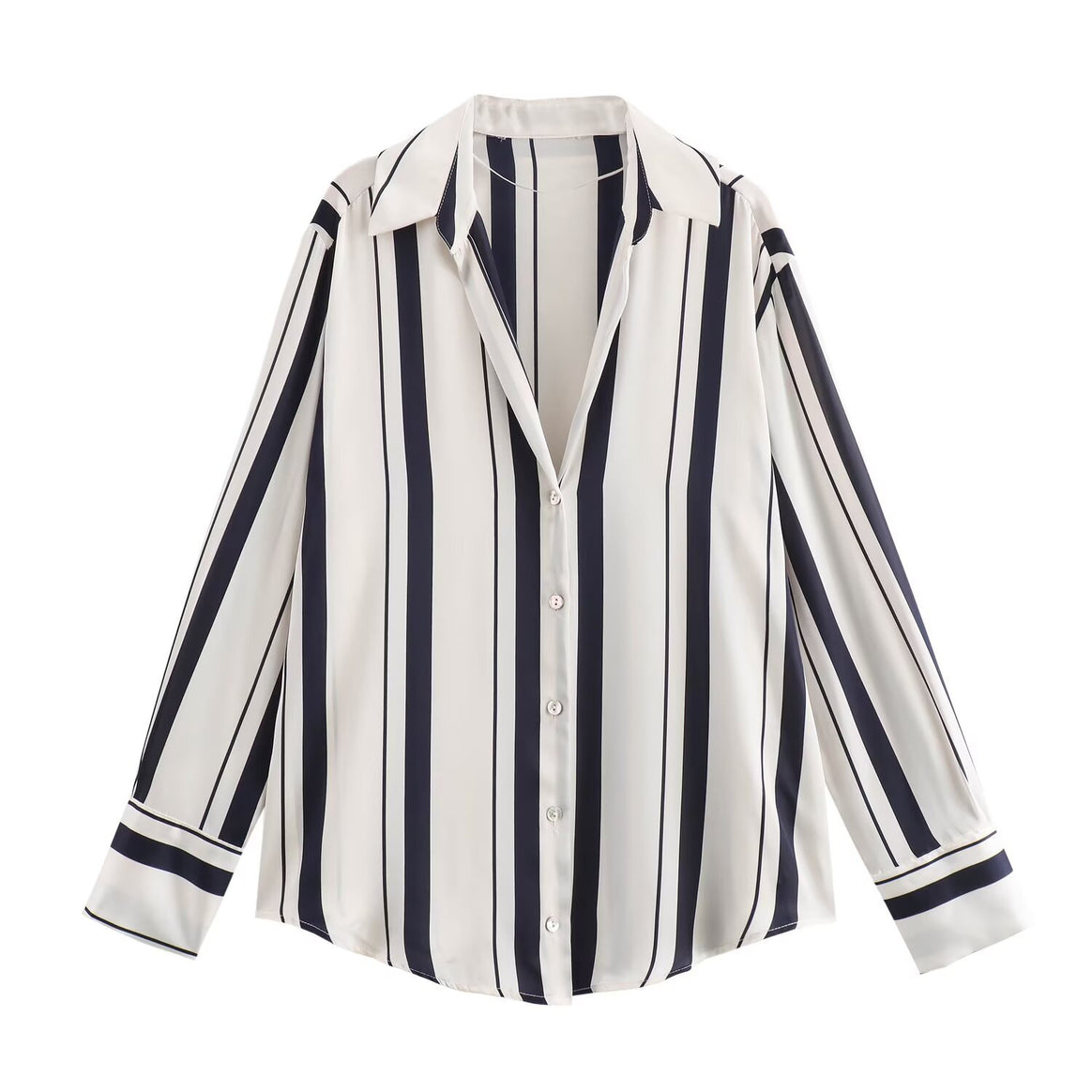 Ladies Oversized Satin Blouse with Shirt Collar and Wide Cuffs Mune Fashion