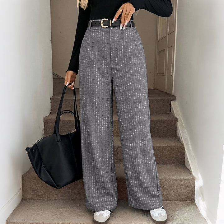 Women Wide High-Waisted Pants with Fine Stripes Mune Fashion