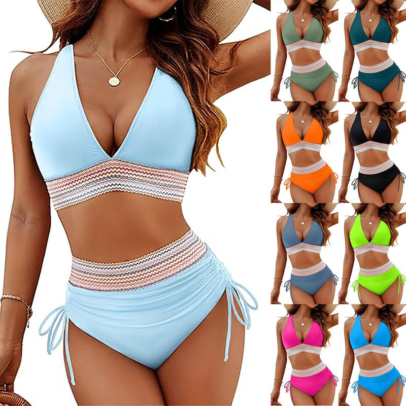 Women's High-Cut Bikini with V-Neckline and Ruffled Detail Mune Fashion
