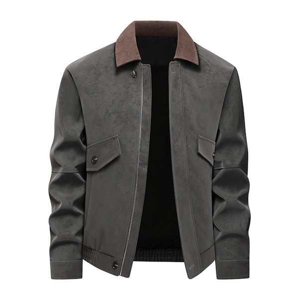 Men's short bomber jacket with suede collar, patch flap pockets & elastic hem Mune Fashion