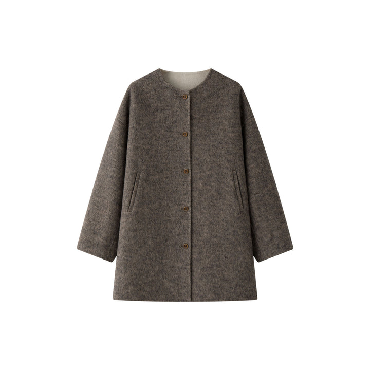 Women's Oversized Wool Blend Coat with Button Placket and Foldable Teddy Cuffs Mune Fashion