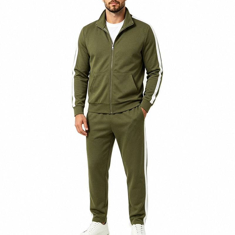 Men's tracksuit set made of French terry with stand-up collar, side stripes, and zip-up jacket Mune Fashion