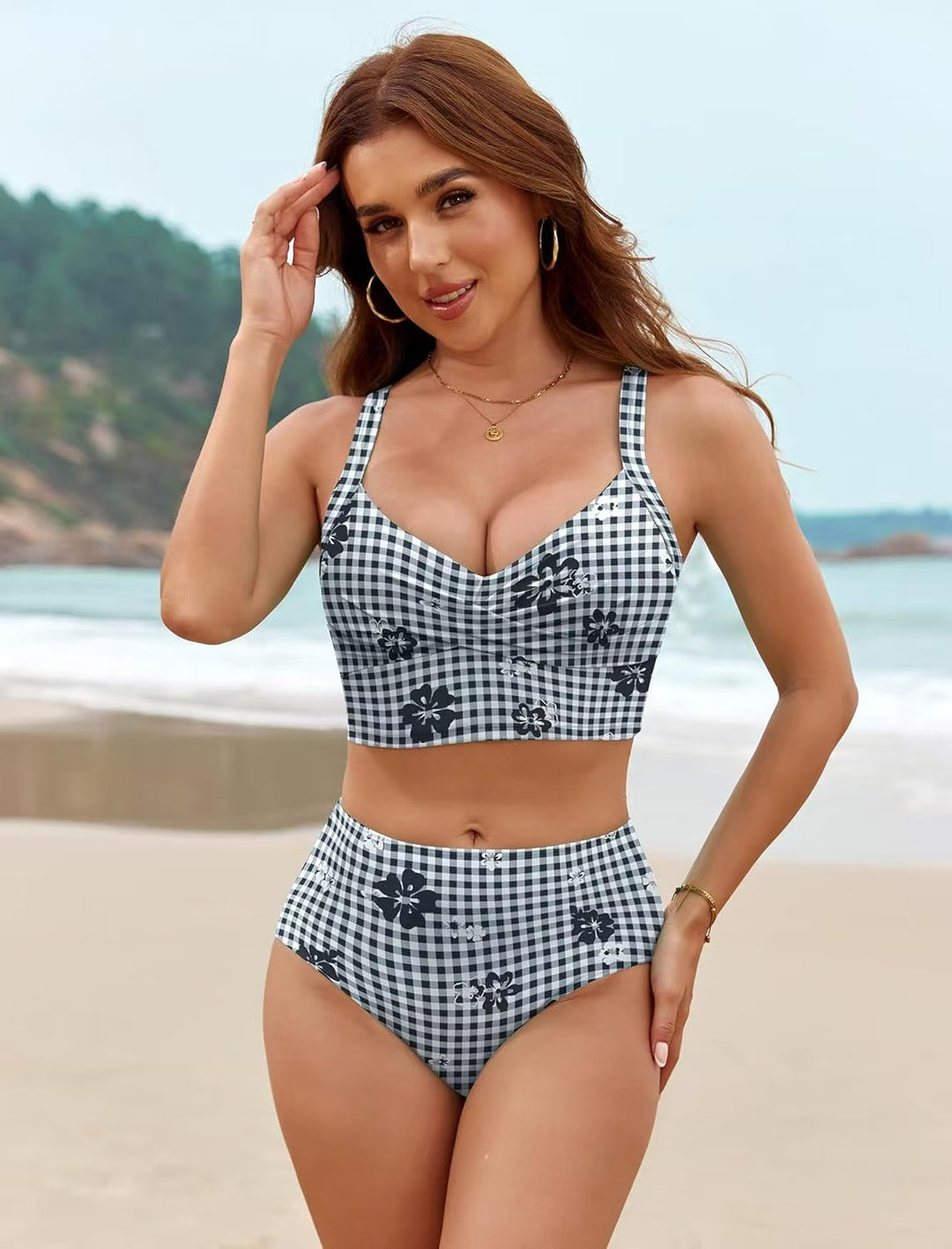 Women's Bikini Set with Floral Design and High Waist Mune Fashion