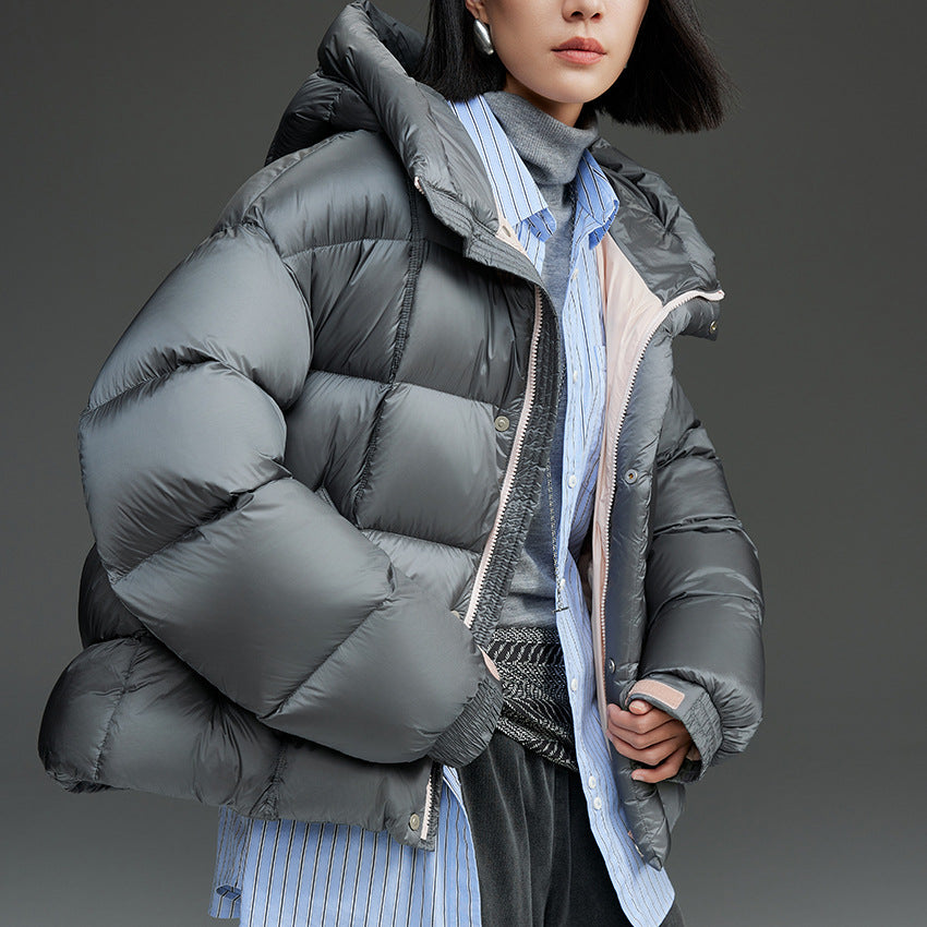 Women Short Quilted Down Jacket with Hood Mune Fashion