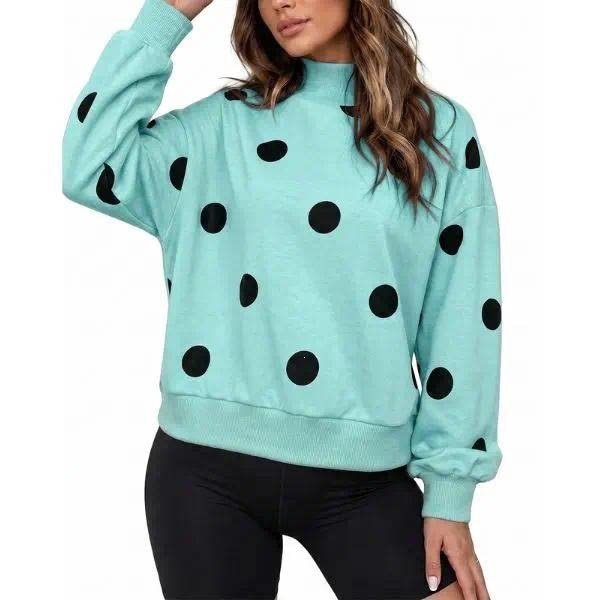 Women's loose-fitting sweatshirt with stand-up collar and large dots Mune Fashion