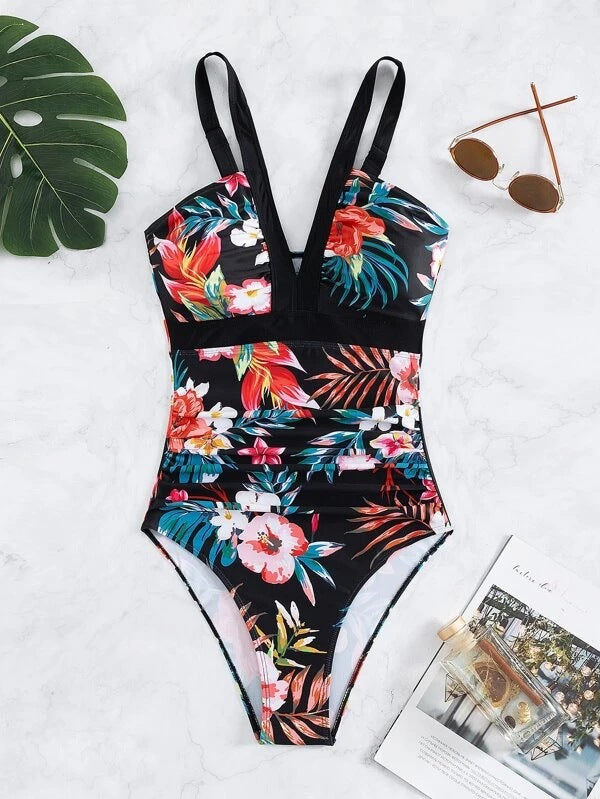 Women's One-Piece Swimsuit with Sophisticated Floral Design Mune Fashion