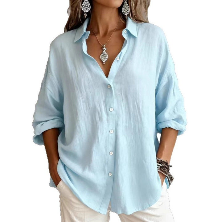 Women's Loose Linen Look Shirt with Oversized Cut and Round Hem Mune Fashion