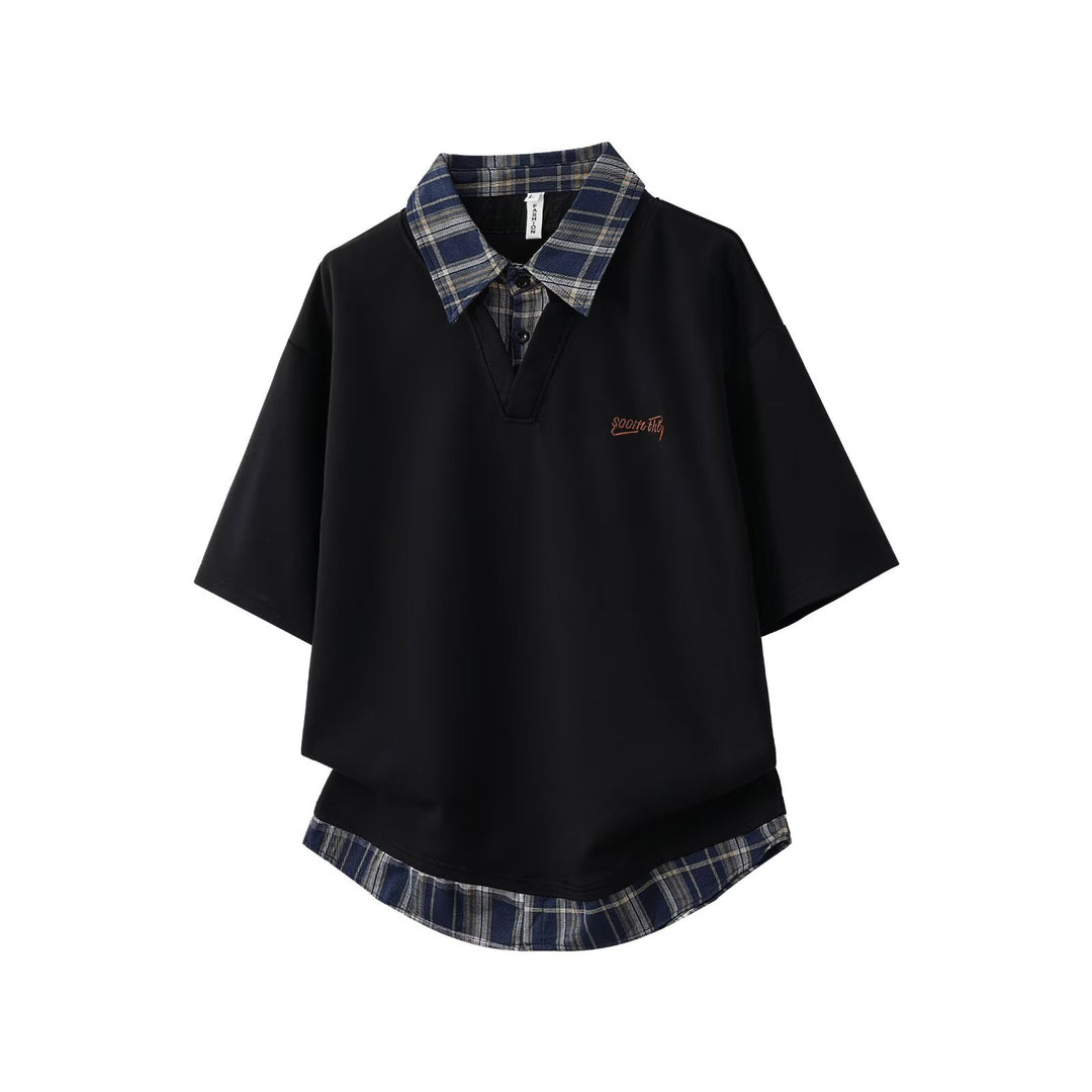 Women's sporty oversized T-shirt with checked collar Mune Fashion