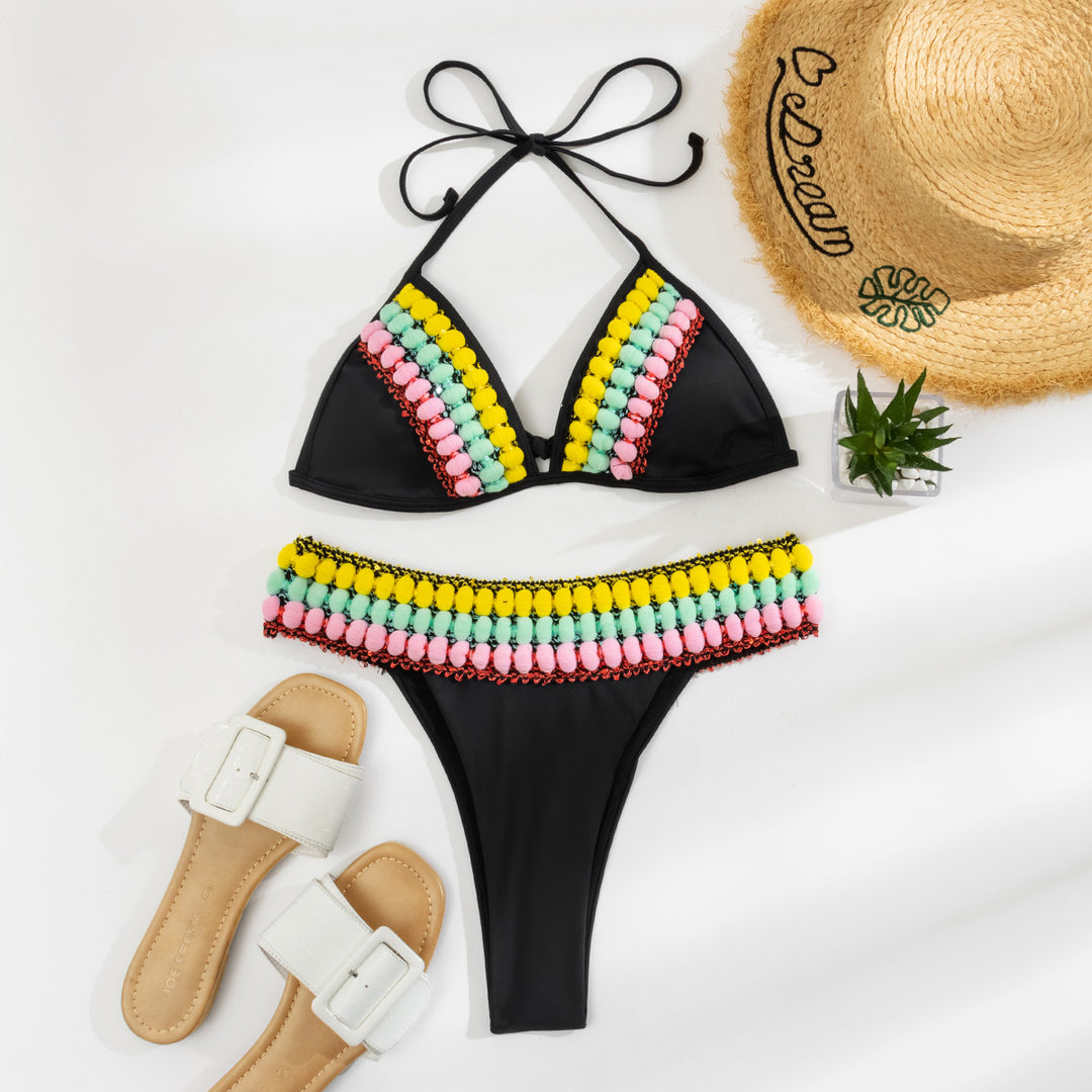 Women Triangle Bikini with Colorful Tassels Mune Fashion