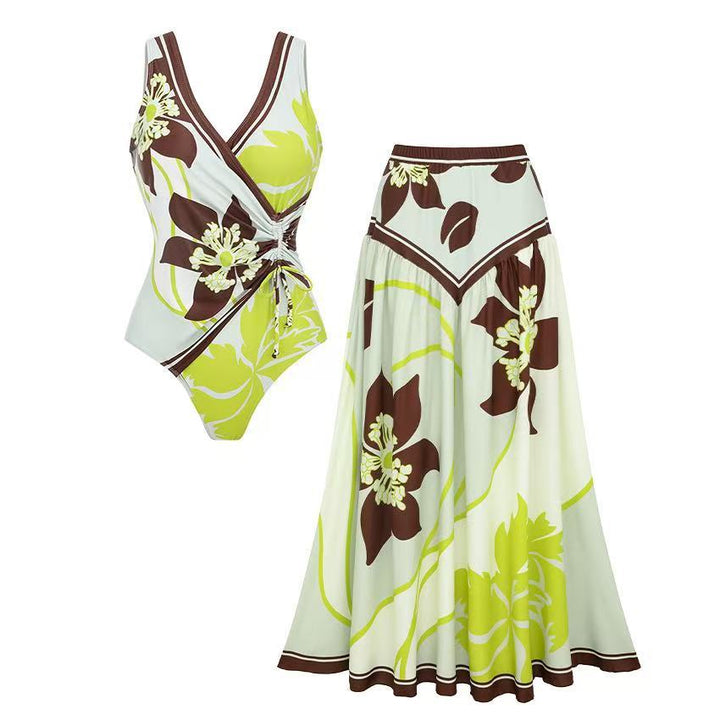 Women’s beachwear set with floral wrap top and flared skirt Mune Fashion