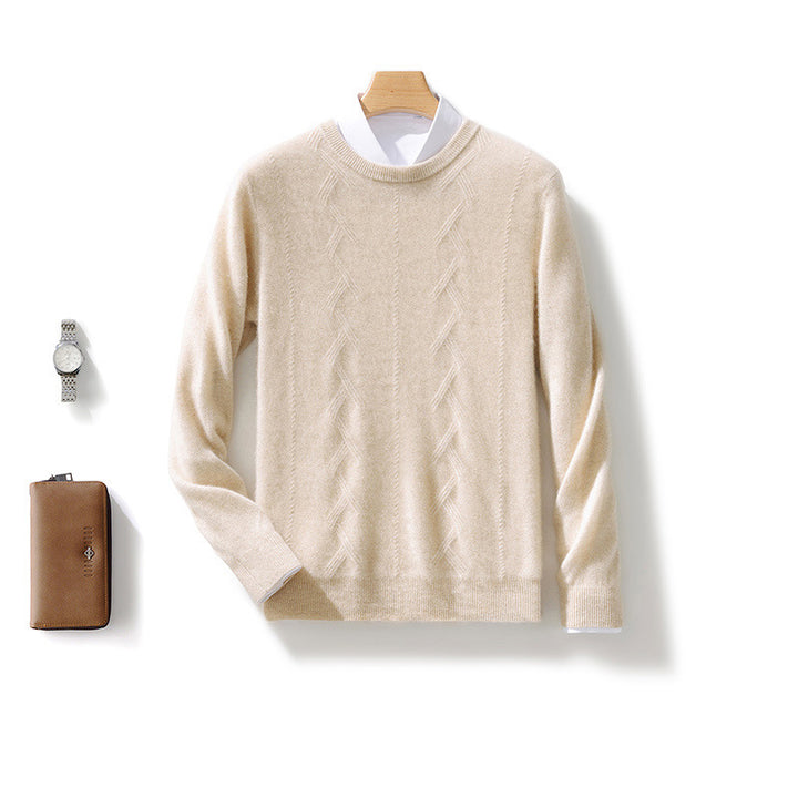 Men's Luxurious Fine Knit Crew Neck Sweater with Subtle Cable Pattern Mune Fashion