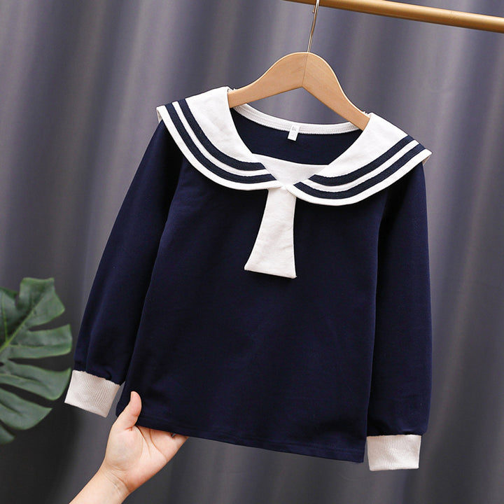 Girls Sailor Sweatshirt with Stylish Collar Mune Fashion
