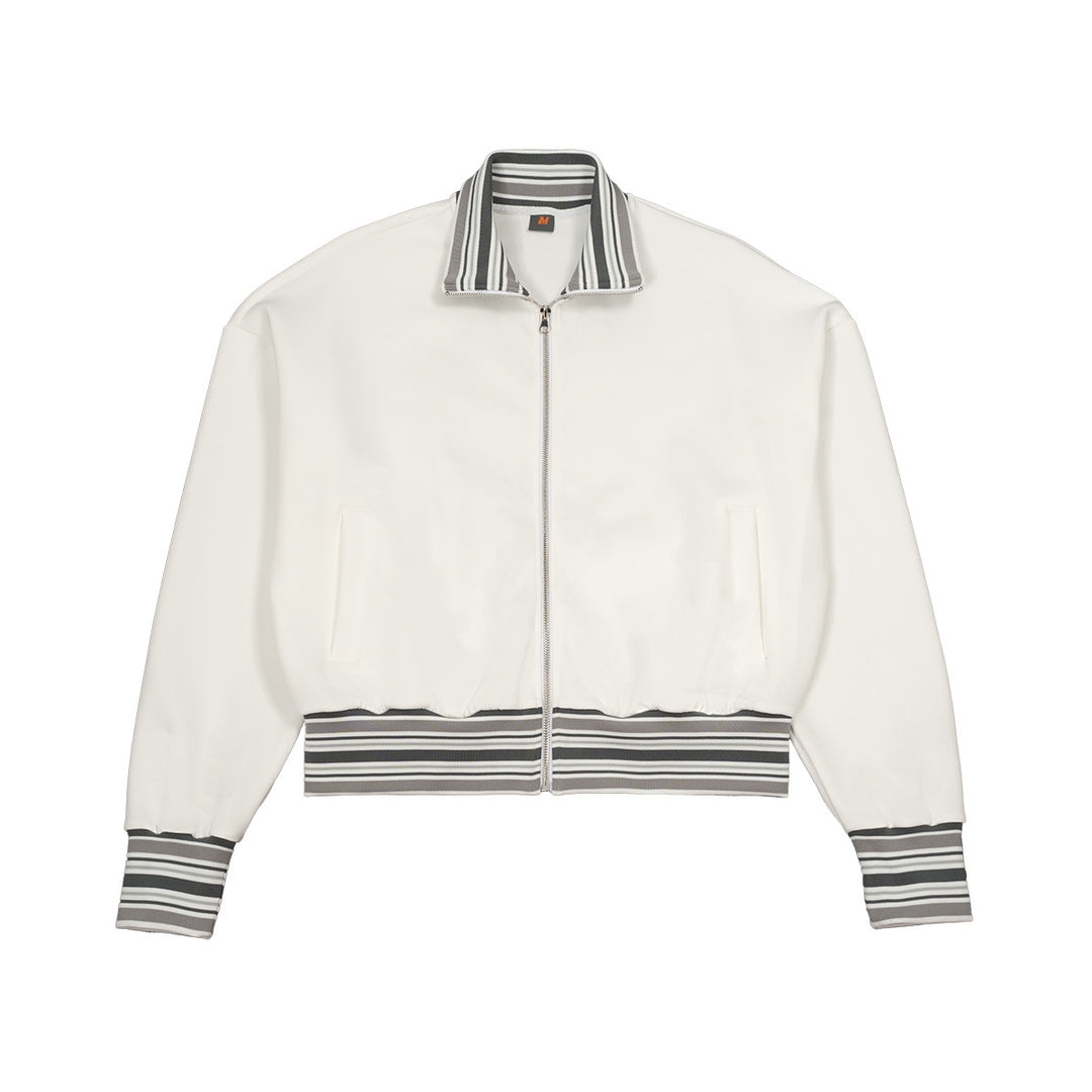Unisex Short-cut bomber jacket with striped ribbed cuffs and stand-up collar Mune Fashion