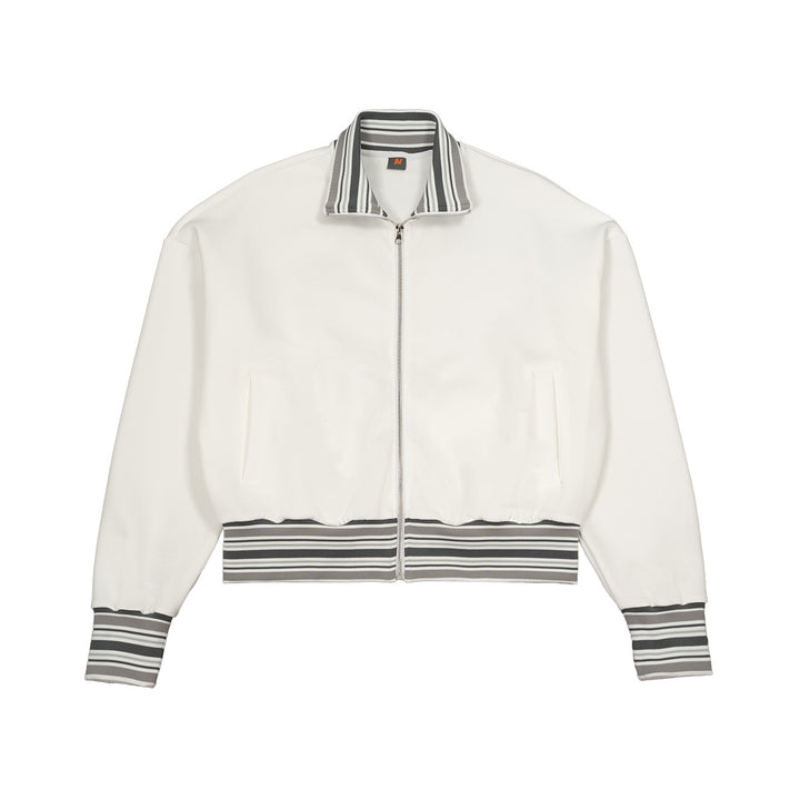 Unisex Short-cut bomber jacket with striped ribbed cuffs and stand-up collar Mune Fashion