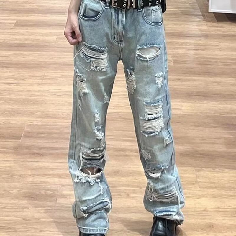 Men's Extra Wide Ripped Baggy Jeans with Deep Crotch and Pronounced Destroyed Details Mune Fashion