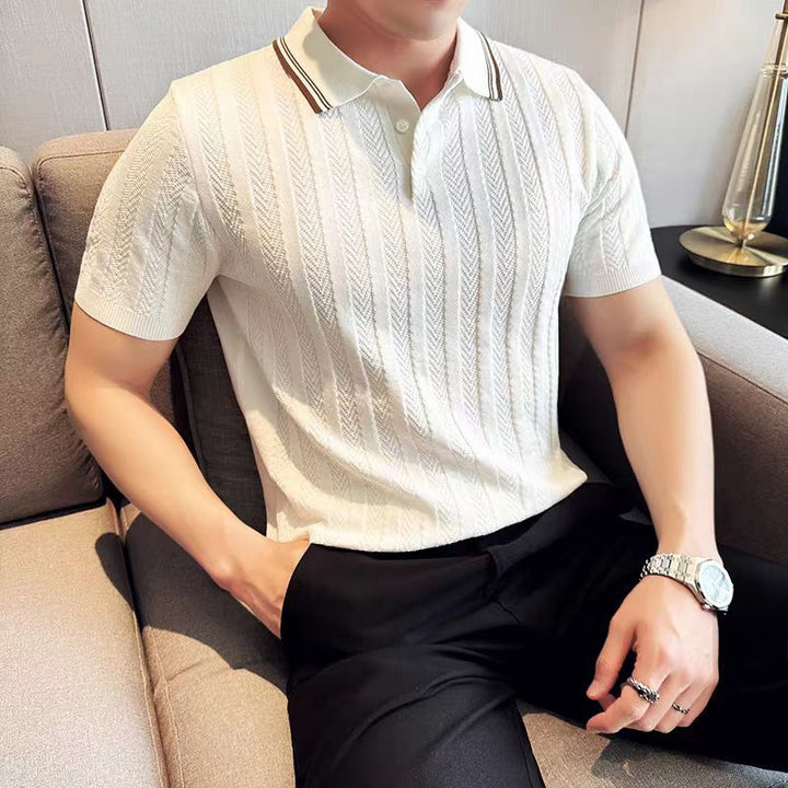 Men's Elegant Short Sleeve Knit Polo Shirt with Structure Mune Fashion