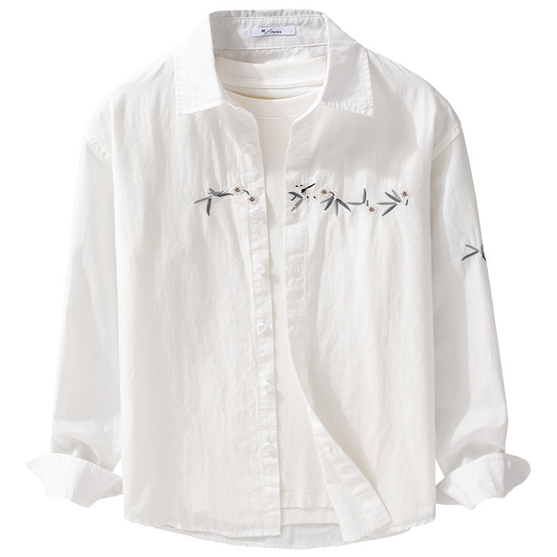 Women's loose embroidered cotton overshirt with kent collar and layering detail Mune Fashion