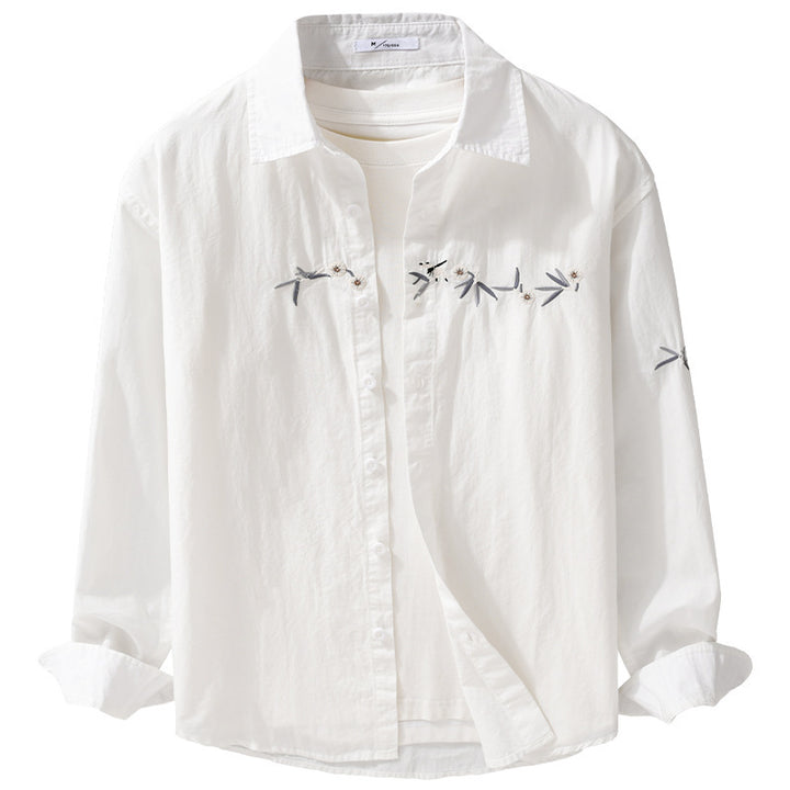 Women's loose embroidered cotton overshirt with kent collar and layering detail Mune Fashion