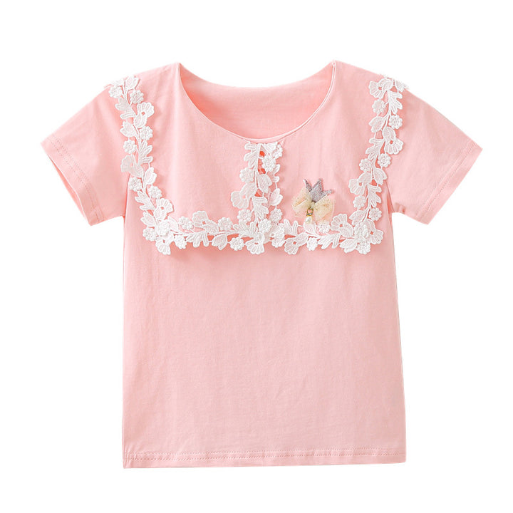 Girl's T-shirt with elegant lace trim Mune Fashion