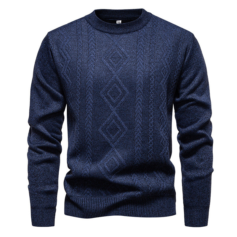 Men's knitted round neck sweater with diamond pattern and fine textured knit Mune Fashion