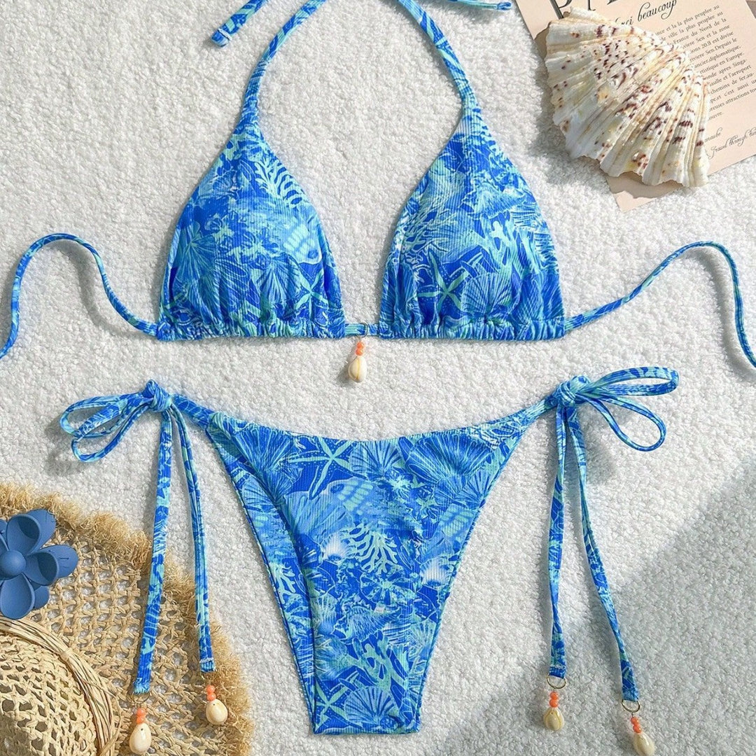 Women's triangle bikini with tropical pattern and playful ties Mune Fashion
