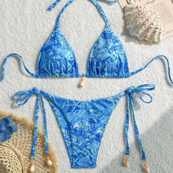 Women's triangle bikini with tropical pattern and playful ties Mune Fashion