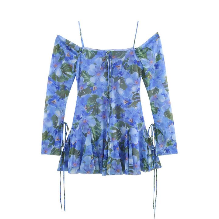 Women's Carmen mini dress with spaghetti straps, long sleeves, and pleated skirt Drune