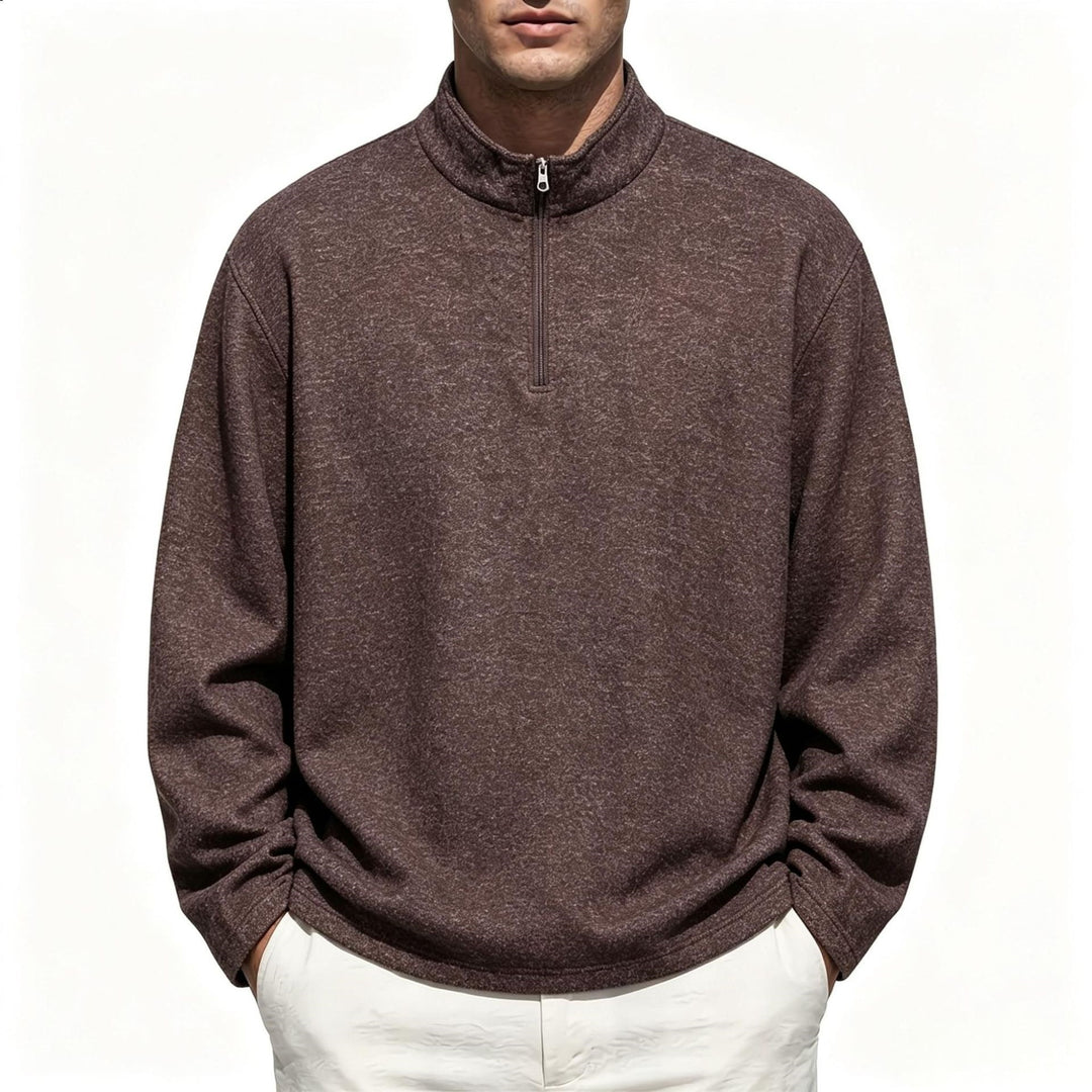Men's Half-Zip Sweatshirt with Stand Collar and Heathered Texture Mune Fashion