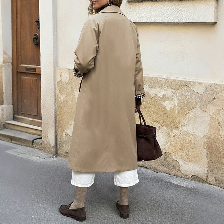 Women Classic Trench Coat with Checked Lining Mune Fashion