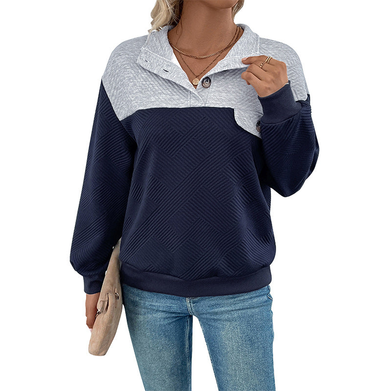 Women's Structured Stand Collar Sweatshirt with Button Placket Mune Fashion