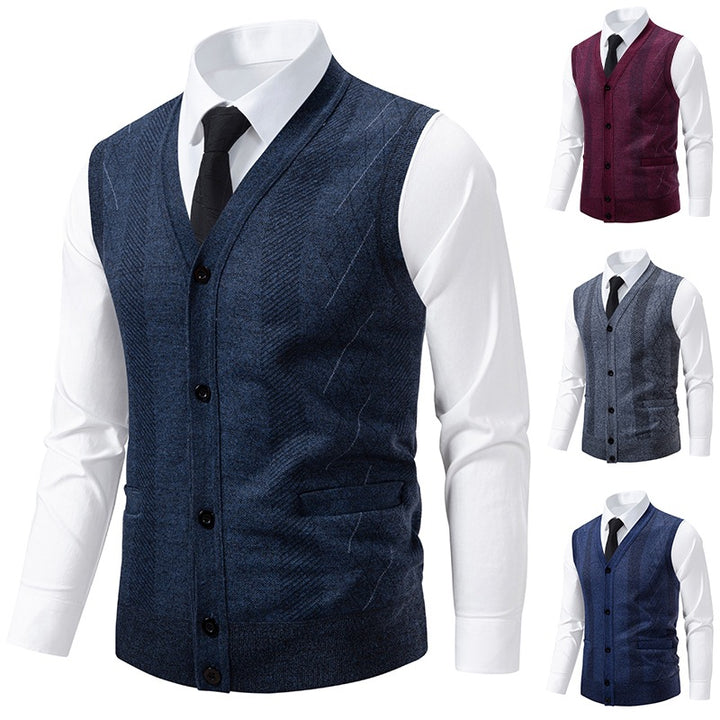 Men's Tailored Fine Knit Vest with V-Neck, Button Placket, and Side Pockets Mune Fashion