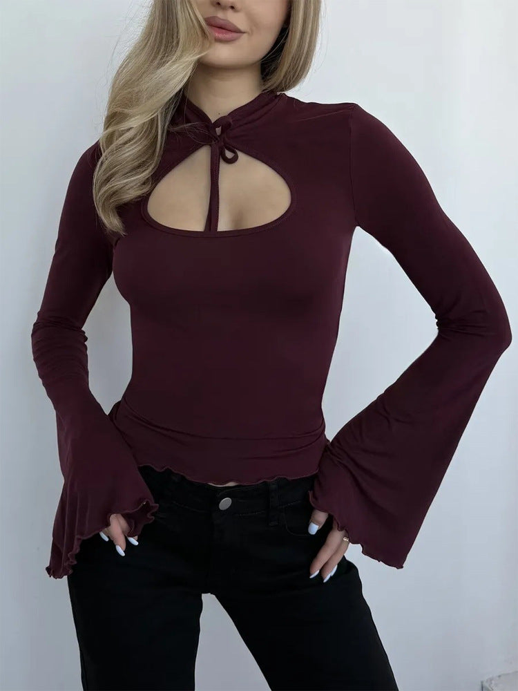 Women's Tailored Long Sleeve Shirt with Cut-Out and Flared Ruffle Sleeves Mune Fashion