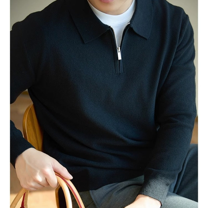 Men's fine-knit half-zip pullover with polo collar and textured stitch Mune Fashion