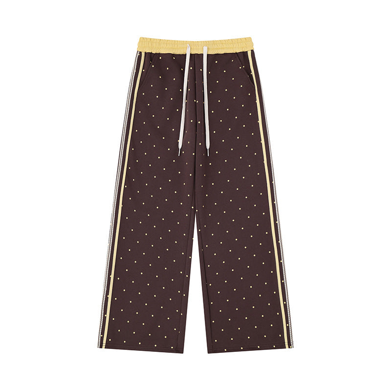 Women's Wide Relaxed Lounge Pants in Palazzo Cut with Comfort Waistband, Drawstring and Side Contrast Stripes Mune Fashion